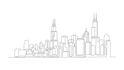 Obraz premium Urban Silhouette: A minimalist monochrome depiction of a bustling cityscape's skyline, showcasing architectural marvels and the city's unique profile.