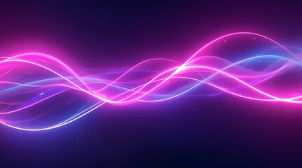 Abstract wavy lines of vibrant pink and blue light against a dark backdrop, creating a dynamic and futuristic effect.