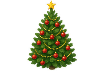 Christmas tree decorating with glowing star topper and red ornaments, a festive holiday seasonal symbol with transparent background