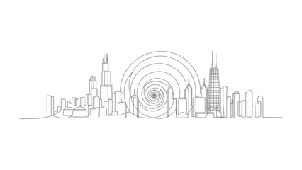 Obraz premium Urban Metropolis in Harmony: A stylized cityscape in silhouette, a study in minimalism, portraying the unity of urban design, where iconic buildings rise as a symbol of growth and progress.