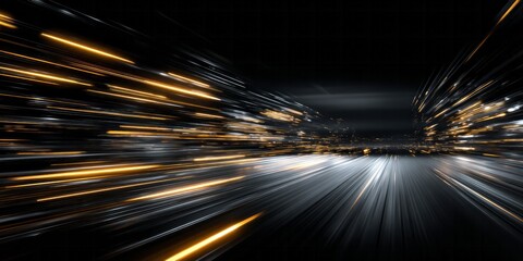 Abstract visualization depicts high speed motion streaks of golden light against a dark background
