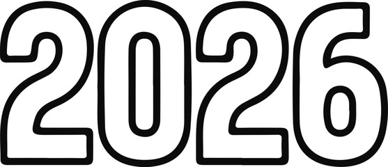 2026 new year number line icon, Black and white outline icon showing the number 2026, symbolizing the upcoming new year, celebration, and festive countdown.

