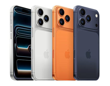 Smart Phones iPhone 17 Pro side view, on transparent background, vector illustration. The iPhone 17 Pro and iPhone 17 Pro Max are smartphones developed and marketed by Apple Inc.