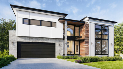 Contemporary home with sleek architecture and large windows, symbolizing modern design, real estate, and urban living