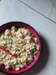 A dish of fried rice with spices and other ingredients. This dish is one of Indonesia's national dishes.