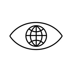 Fototapeta premium A line icon of an eye containing a globe, symbolizing global cultural awareness, perception and understanding