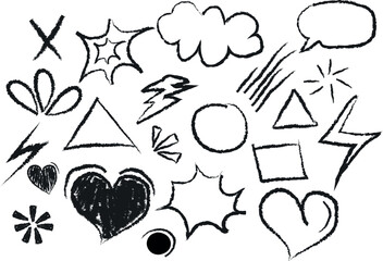 Collection of hand-drawn doodle icons and symbols for creative projects and design elements