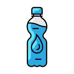 Plastic bottle with water drop icon. Aqua or liquid thin line illustration.