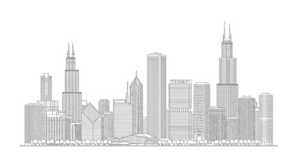 Fototapeta premium Chicago Skyline Silhouette: A clean, minimalist line drawing of Chicago's iconic skyline. Capturing the essence of urban architecture with elegant simplicity.