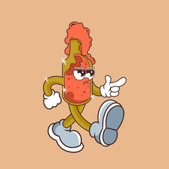 Retro character design of angry beer bottle