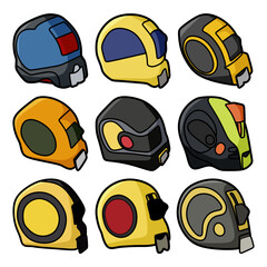 collection of colorful tape measures construction tools
