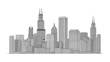 Chicago Cityscape: A monochromatic view of a sprawling cityscape, showcasing a stunning array of architectural feats. The imposing skyscrapers stretch towards the heavens. 