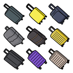 collection of colorful rolling suitcases travel luggage