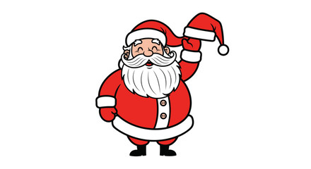 Cartoon illustration of Santa Claus waving with a cheerful expression, wearing his traditional red suit and hat.