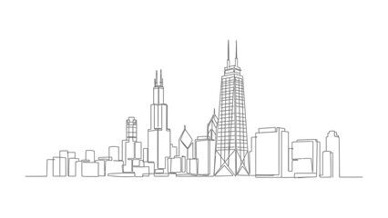 Obraz premium Chicago Skyline in Line Art: A clean and minimalist line art representation of the iconic Chicago skyline, capturing the essence of the city's architecture and urban landscape.
