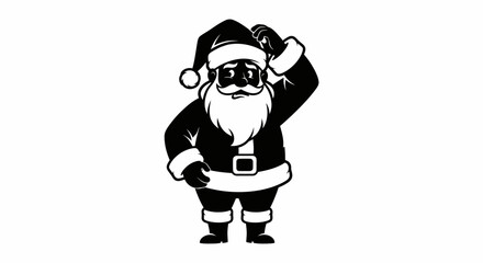 A black and white illustration of Santa Claus scratching his head.