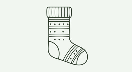 Simple line drawing of a Christmas stocking with decorative patterns and a folded cuff.