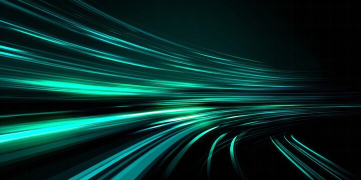 Abstract visualization depicts rapid movement through an illuminated digital tunnel with glowing turquoise streaks