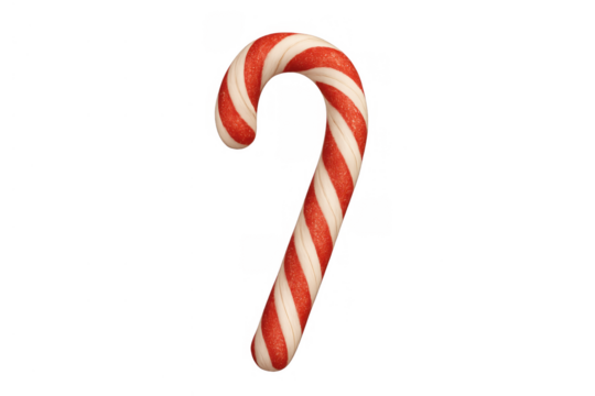 Candy cane with red and white stripes and glittering texture, symbolizing christmas holiday spirit and sweet treats