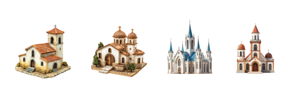 Collection of Monastery isolate on transparent background