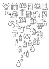 Water linear icons background. Aqua or liquid thin line illustration.