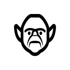 Illustration of a stylized face with large ears prominent eyebrows and a thick mustache in black outline