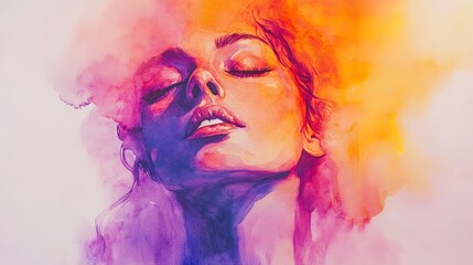 Fototapeta premium Dreamy watercolor portrait of a woman with vibrant colors blending seamlessly, creating a captivating and ethereal mood