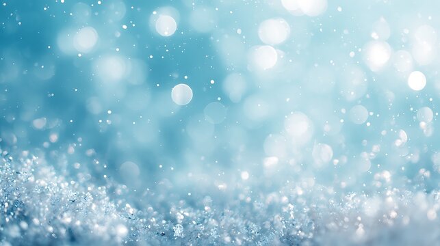 A festive winter background with glittering snow and bokeh lights in blue tones - Powered by Adobe