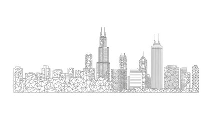 Naklejka premium City Skyline Silhouette: A clean, minimalist line drawing captures the essence of a modern city skyline.