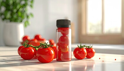 Close-Up Composition of Cherry Tomatoes in Glass Container on Kitchen Table with Natural Lighting