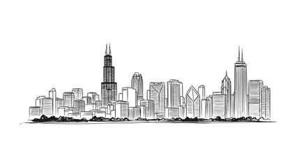 Fototapeta premium Urban Silhouette: An artistic sketch of a city skyline, capturing the architectural diversity and dynamic energy of an urban landscape.