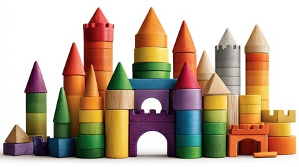 High-resolution white-isolated colorful wooden block cubes in PNG format, ready for kids brand packaging, online course banner or educational toy promo