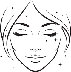 Radiant female face with sparkling glow emphasizing healthy skin and beauty icon