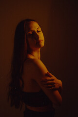 Moody Neon Portrait of Woman with Creative Lighting and Motion Blur