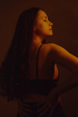 Moody Neon Portrait of Woman with Creative Lighting and Motion Blur