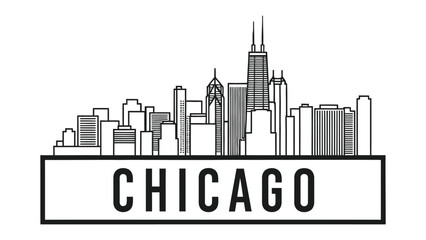 Fototapeta premium Chicago Skyline Illustration: A monochromatic illustration captures the essence of Chicago's iconic skyline, showcasing its architectural marvels and urban sophistication.