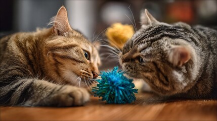 cat fight with toy