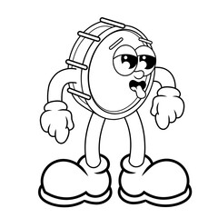 Retro character design of tired snare drum outline
