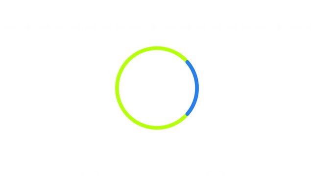Rotating progress ring loading animation. Blue segment spinning on green line circle. Animated throbber on transparent background. UI design element 4K video for download, upload, update, waiting