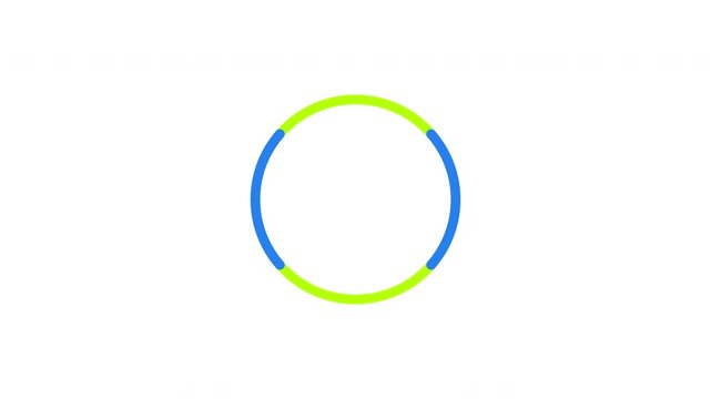 Dual color circle line rotating loading animation. Blue and green segments circular ring. Animated throbber on transparent. UI design element 4K video for update waiting. Progress indicator, buffering