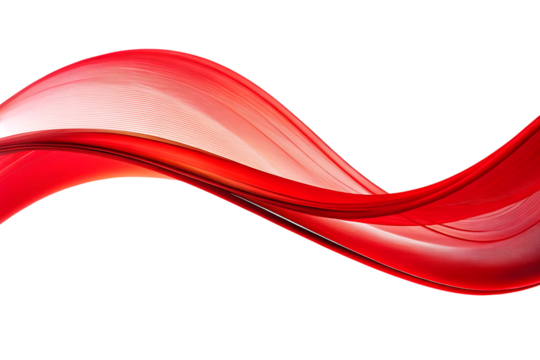 Flowing red abstract wave with light and shadow effects on a dark background, cutout, PNG isolated on white or transparent background - Powered by Adobe