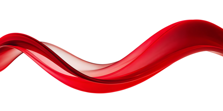 Flowing abstract red ribbon with light highlights against dark void, cutout, PNG isolated on white or transparent background
