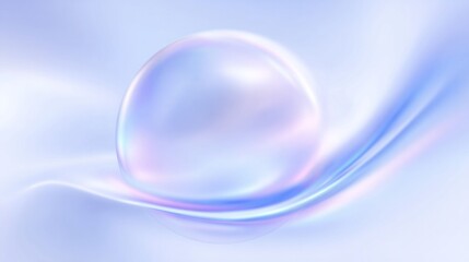 Obraz premium Luminous iridescent sphere rests upon a flowing, ethereal blue surface