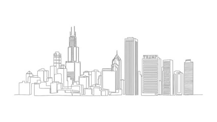 Fototapeta premium Urban Silhouette: A minimalist monochrome depiction of a sprawling cityscape, showcasing architectural grandeur and a sense of metropolitan energy.