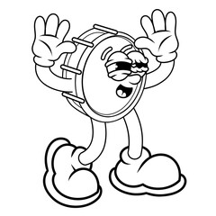 Retro character design of snare drum surrender outline