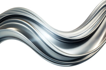 Flowing metallic silver wave with smooth curves and reflective highlights, cutout, PNG isolated on white or transparent background