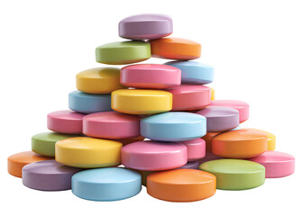 pile of multicolored pills isolated on a transparent background