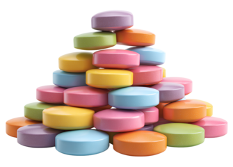 pile of multicolored pills isolated on a transparent background