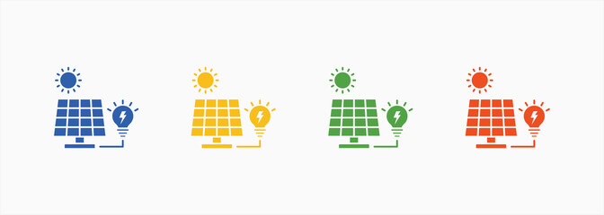 Photovoltaic Icon Set Color Multiple Style Collection