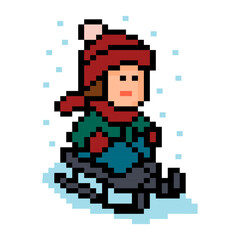 Obraz premium Girl Sledding Pixel Art